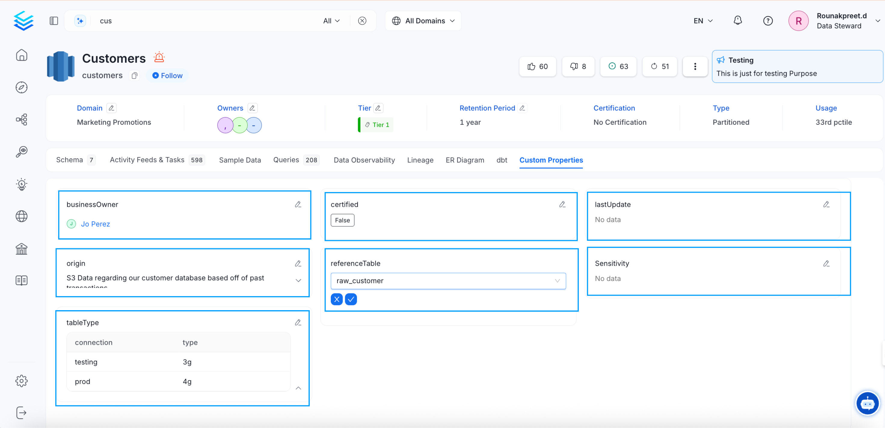 Enter the Value for a Custom Property